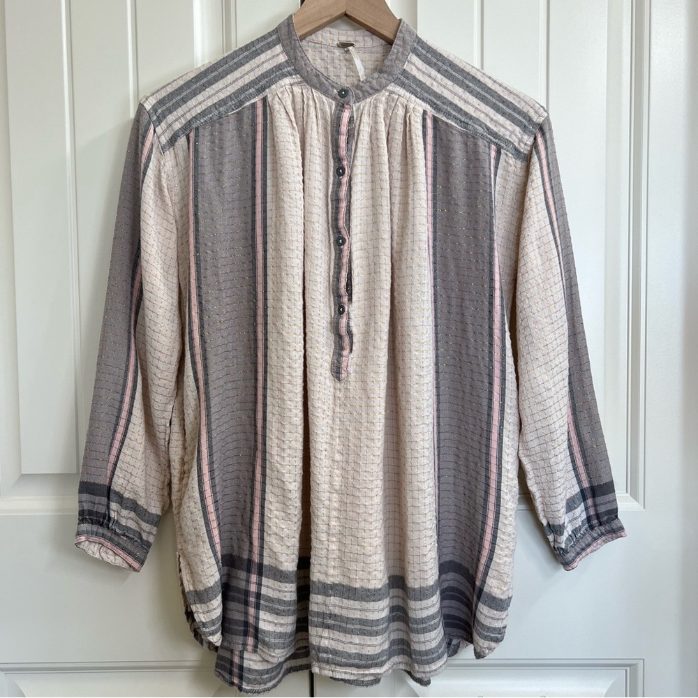 Free People Shimmer Tunic w/ Pockets in Pink & Grey, Size XS